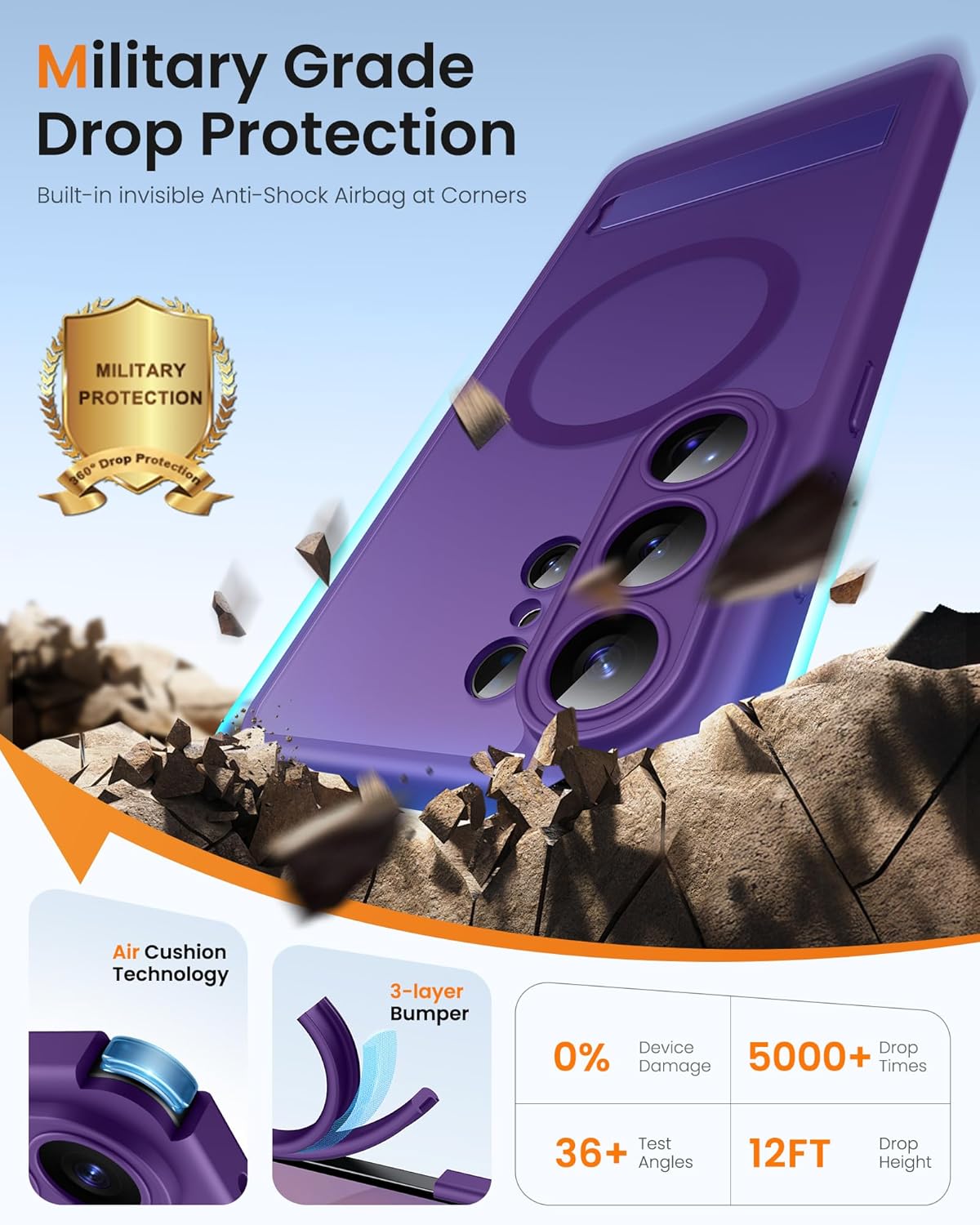 Thumbnail 5 de BXYJY Samsung Galaxy S26 Ultra Case with MagSafe, Built-in Kickstand, and Dual Privacy Screen Protectors (Dark Purple)