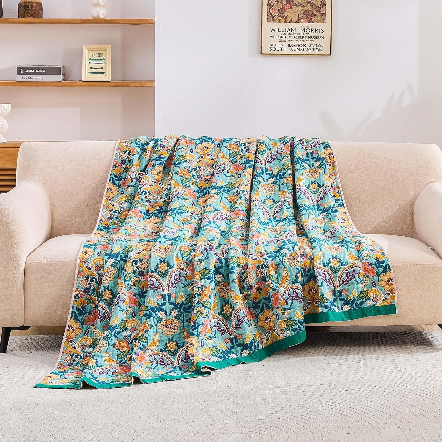 Thumbnail 2 de XIBLC Boho Blanket Throw Quilt — 90" x 98", 100% Cotton, Reversible Bohemian Farmhouse Style
