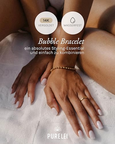 Detalle de Purelei Anxiety Bubble Armband (Gold) – Verstellbares Edelstahlarmband mit Hawaii-Feeling