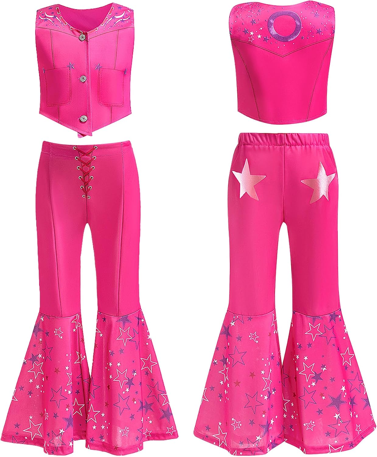 Detalle 2 de ZapLute ZPT1359 Girls’ Pink Cowgirl Costume, 6-Piece Disco Outfit