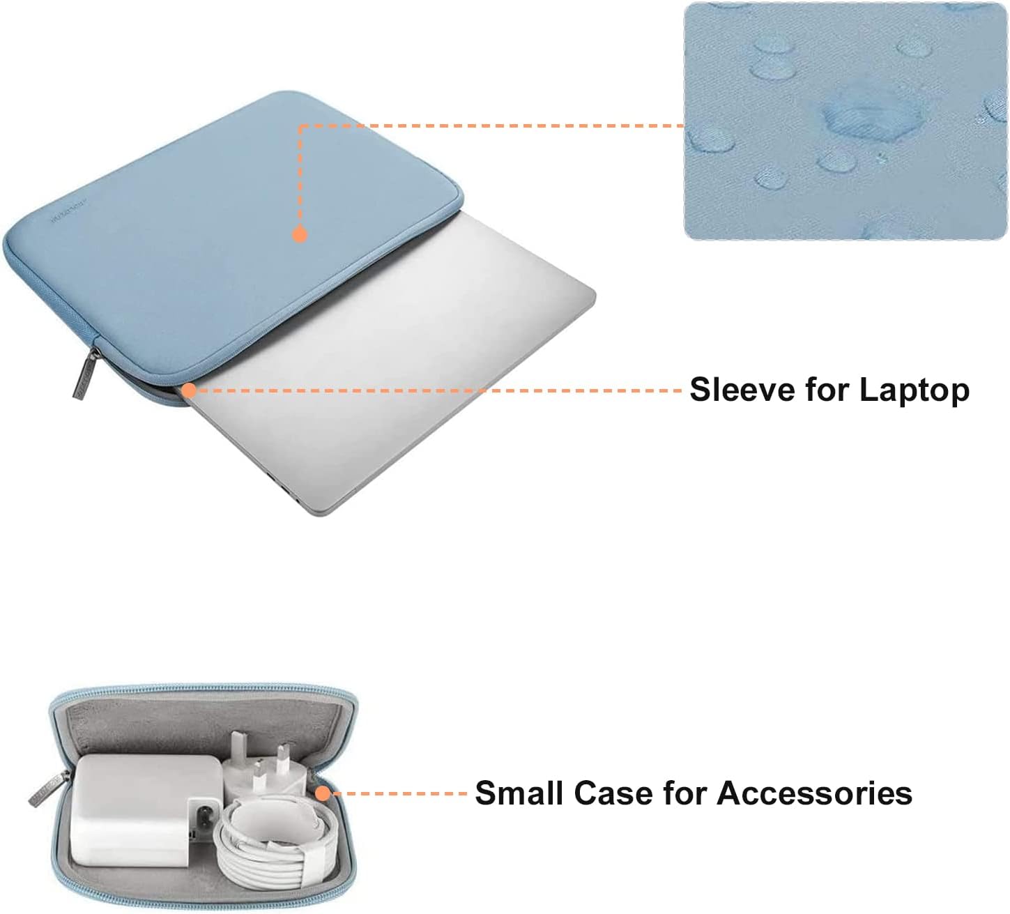 Detalle 2 de MOSISO 13.3 inch Laptop Case with Small Pouch – Airy Blue Neoprene Sleeve