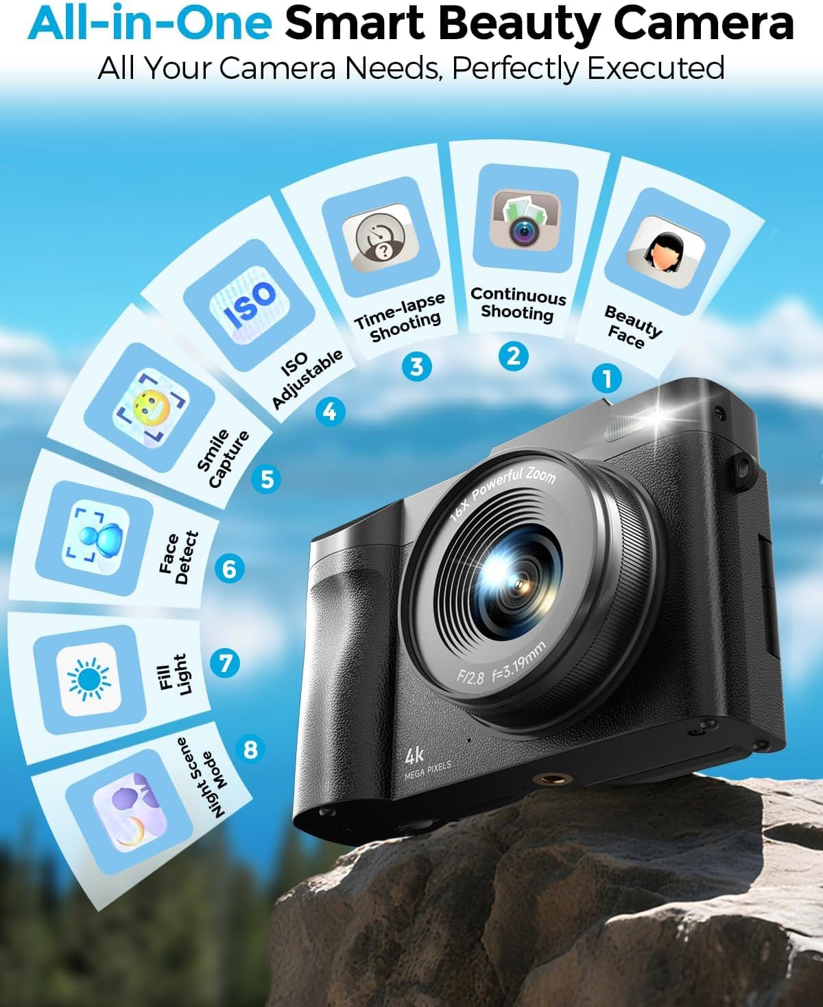Thumbnail 5 de 4K Digitalkamera Maxmango 50MP mit 2,8" 180° Klappdisplay und Webcam-Funktion