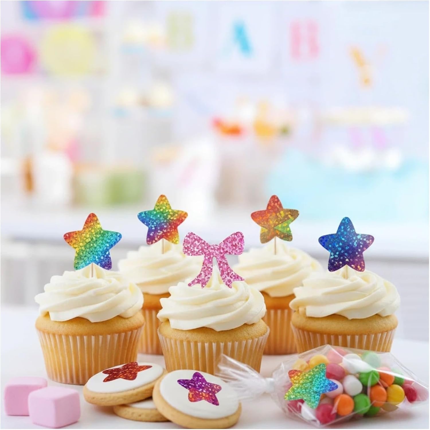Thumbnail 5 de Holographic Reward Stickers Roll – 1000 Pcs (2 Pack) 2.5cm Self-Adhesive Sparkly Star & Pink Glitter Bow Labels