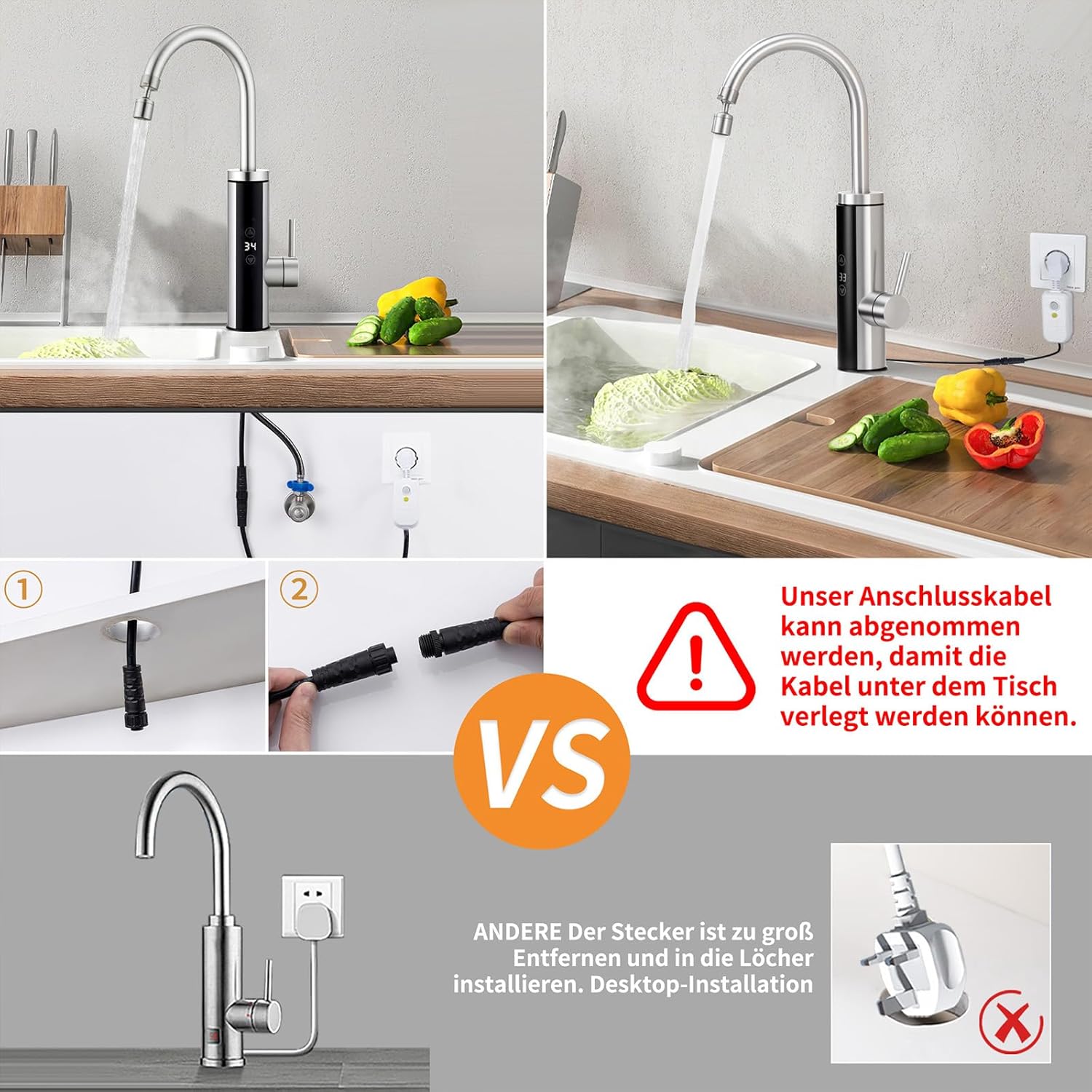 Thumbnail 4 de HOMELODY Elektrischer Wasserhahn mit Durchlauferhitzer (230V) und Touch-Temperaturregler für Küche, Garten & Camping