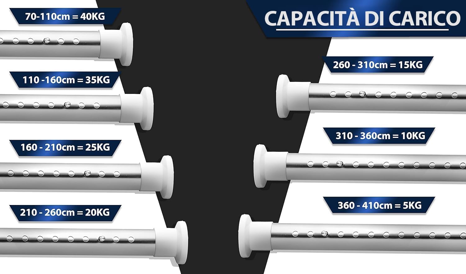 Detalle de MEISENBERG Bastone Doccia a Pressione 260-310 cm in Argento Ø 32 mm – asta telescopica per tende
