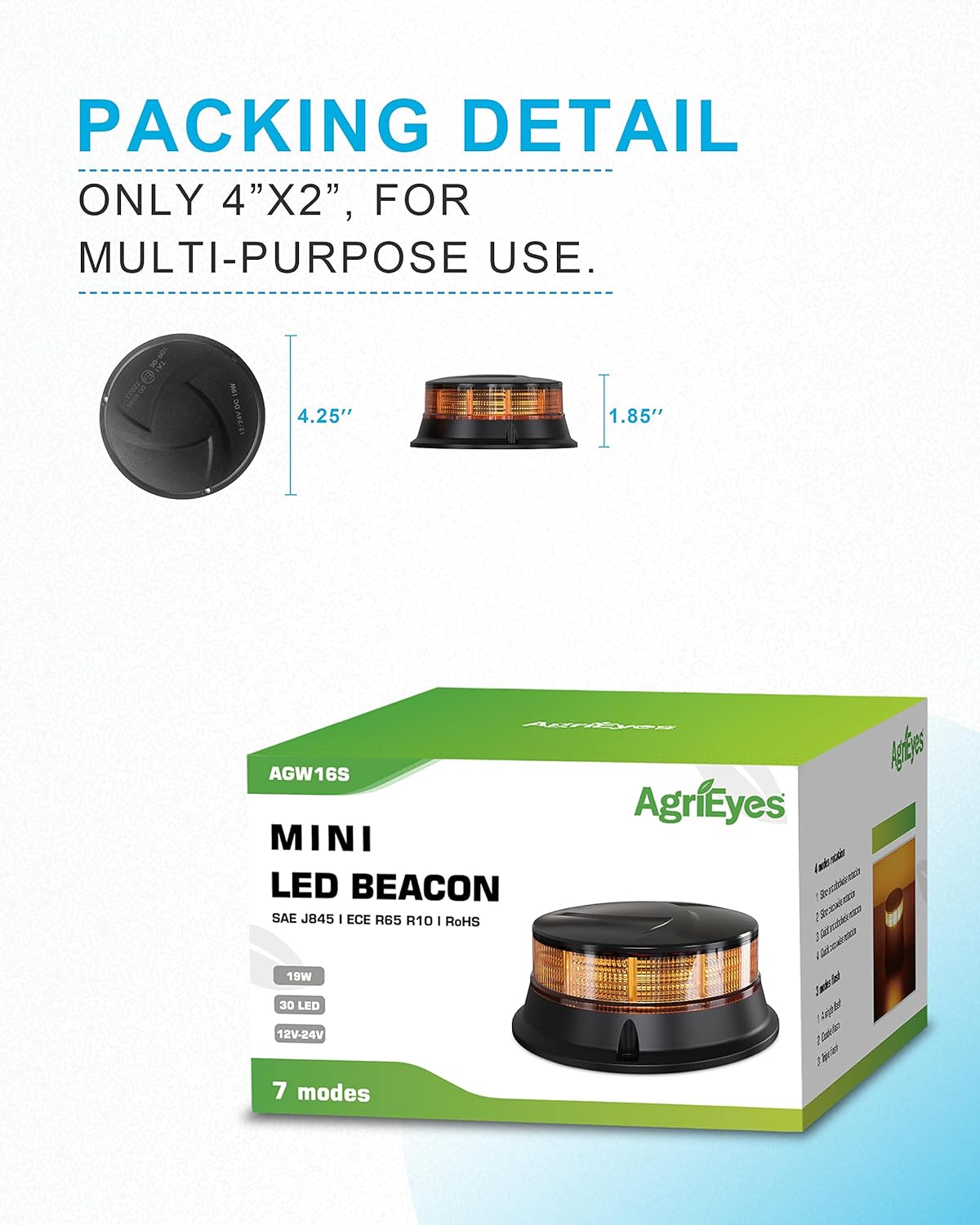 Thumbnail 5 de Agrieyes Amber Beacon Light 4.2Inch 🚨