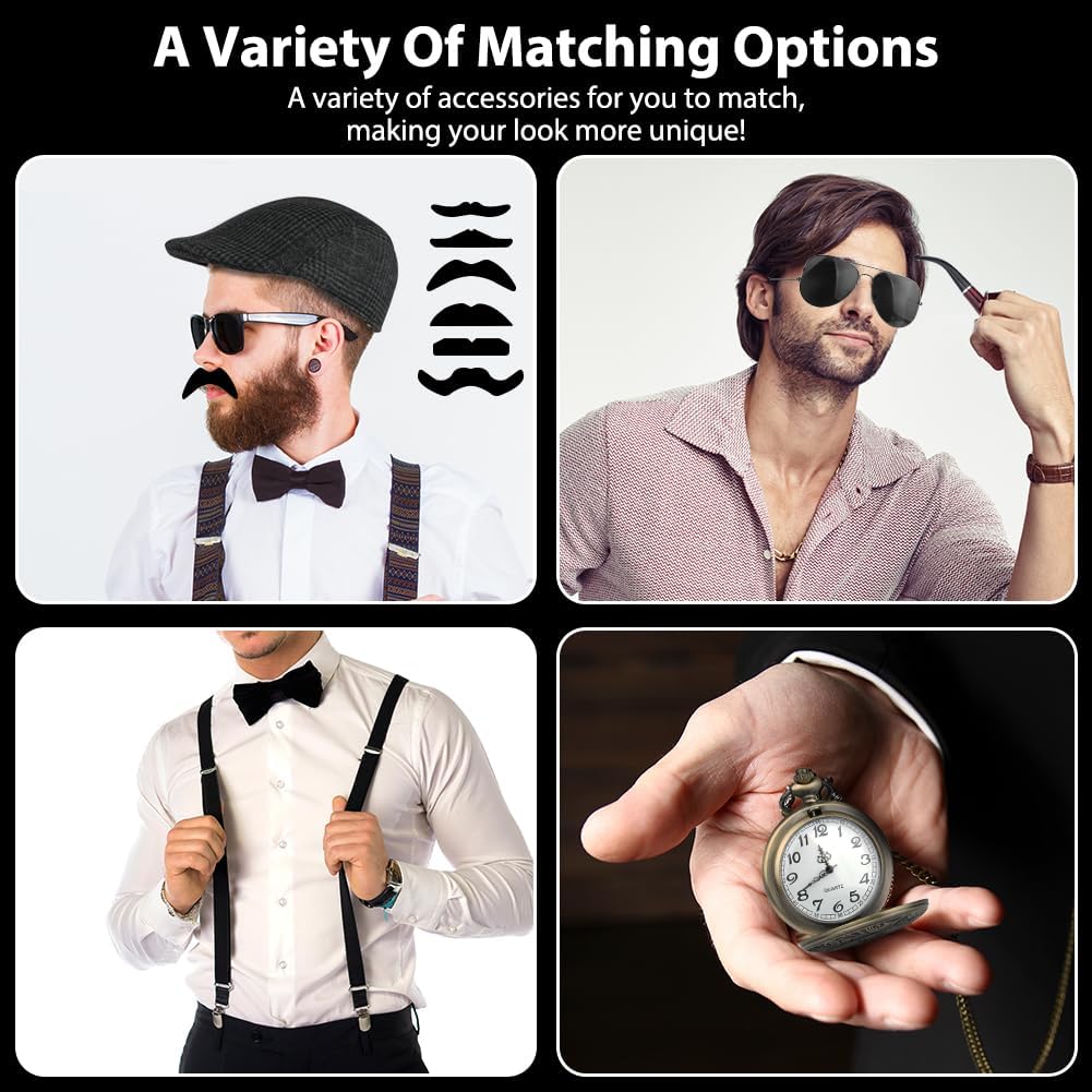 Thumbnail 5 de ACWOO 20er Jahre Kostüm-Accessoires Set für Herren (Mafia): Hut, Taschenuhr, Hosenträger, Fliege, Brille & mehr
