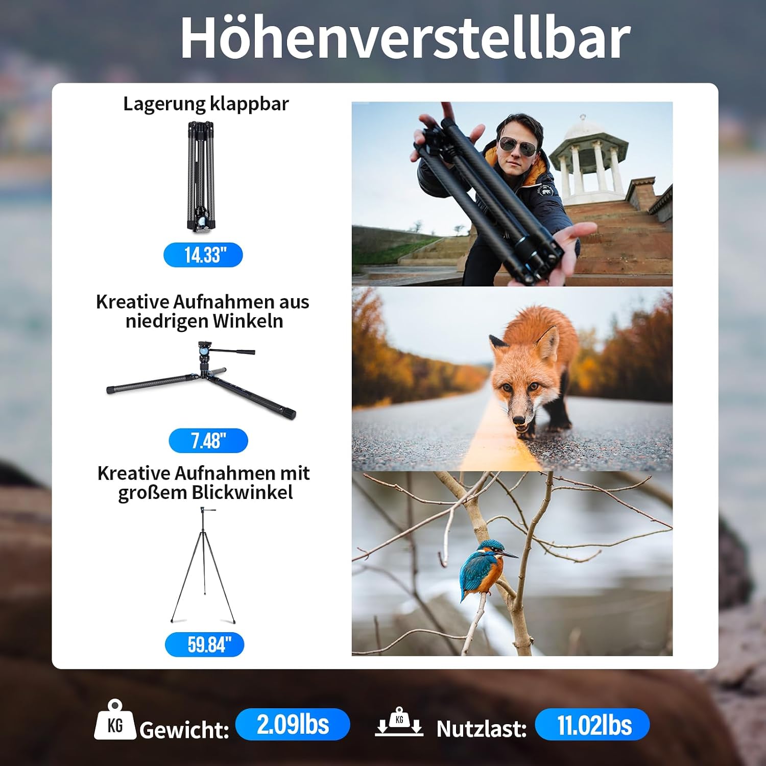 Detalle de SIRUI Traveler X Carbon Video Stativ (0,95 kg) mit Fluidkopf & Quick-Twist-System für Arca-Swiss