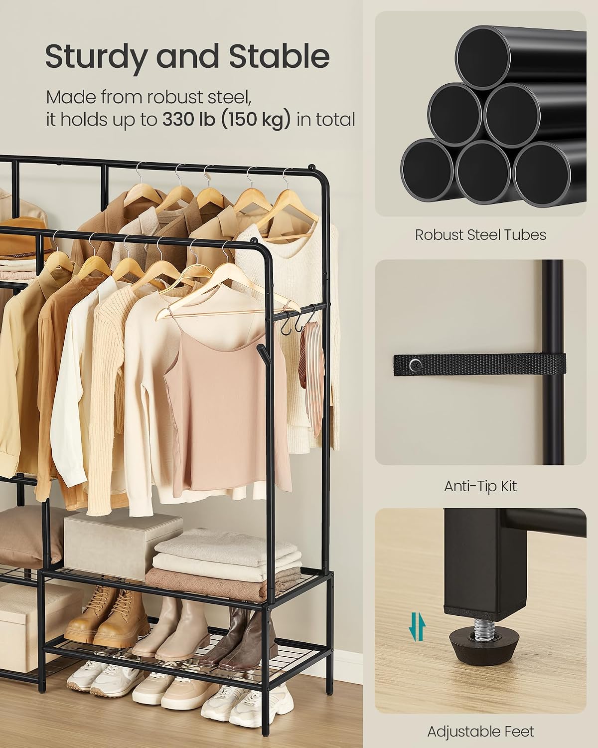 Thumbnail 4 de SONGMICS Heavy Duty Clothes Rail with 7 Shelves and Double Hanging Rods (HSR182B01)