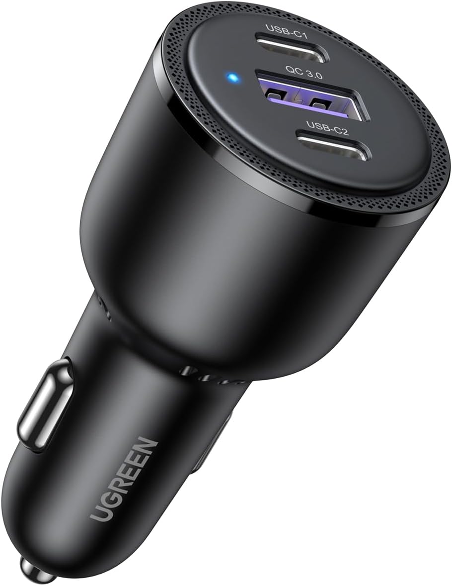 Detalle de UGREEN 75W 3ポート車載充電器 USB-C×2・USB-A搭載、PD 3.0/PPS対応