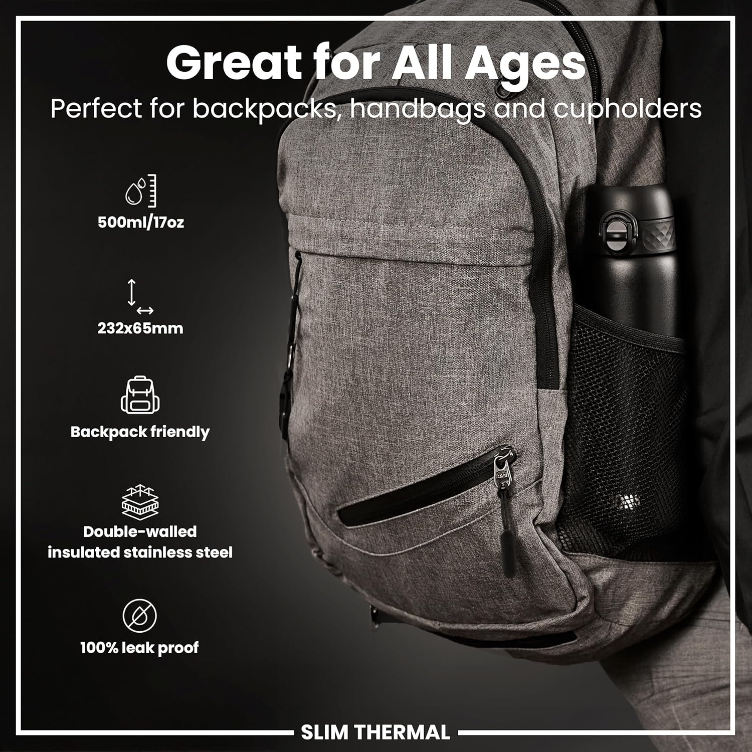 Thumbnail 1 de ION8 Vacuum Insulated Steel Water Bottle, 500 ml – Leak-Proof, Dishwasher Safe and Slim enough for cup holders