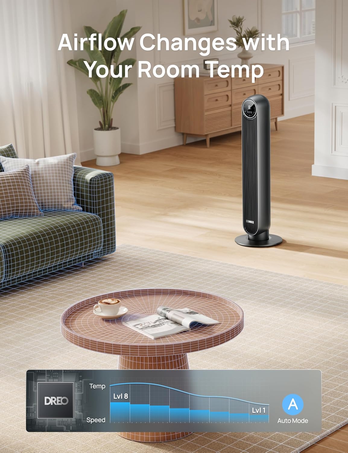 Thumbnail 6 de Dreo Tower Fan 25ft/s Quiet Floor Fan