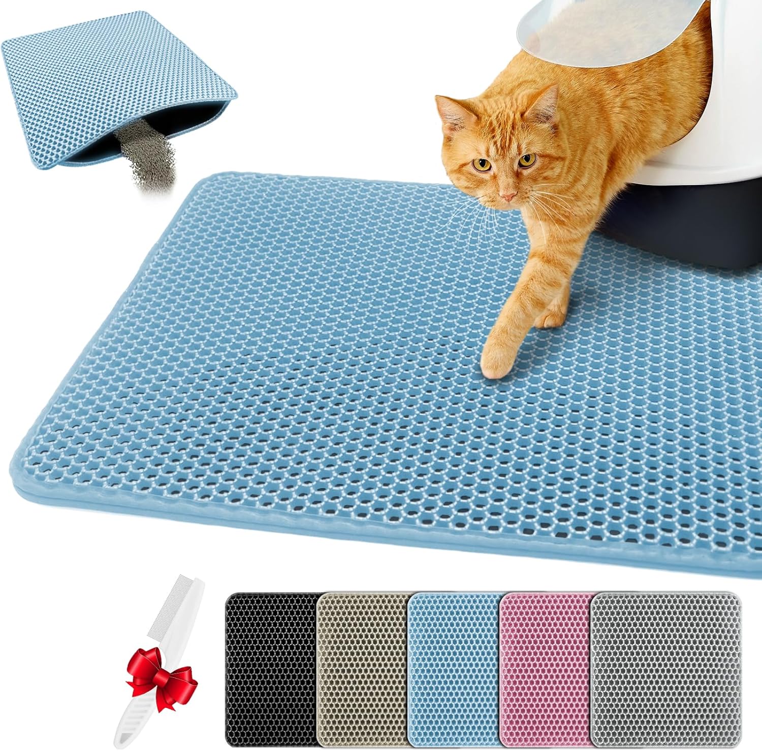 Blissstorm Katzenklo Matte 66X116cm – wasserdichte Doppelschicht mit Anti-Rutsch-Unterseite