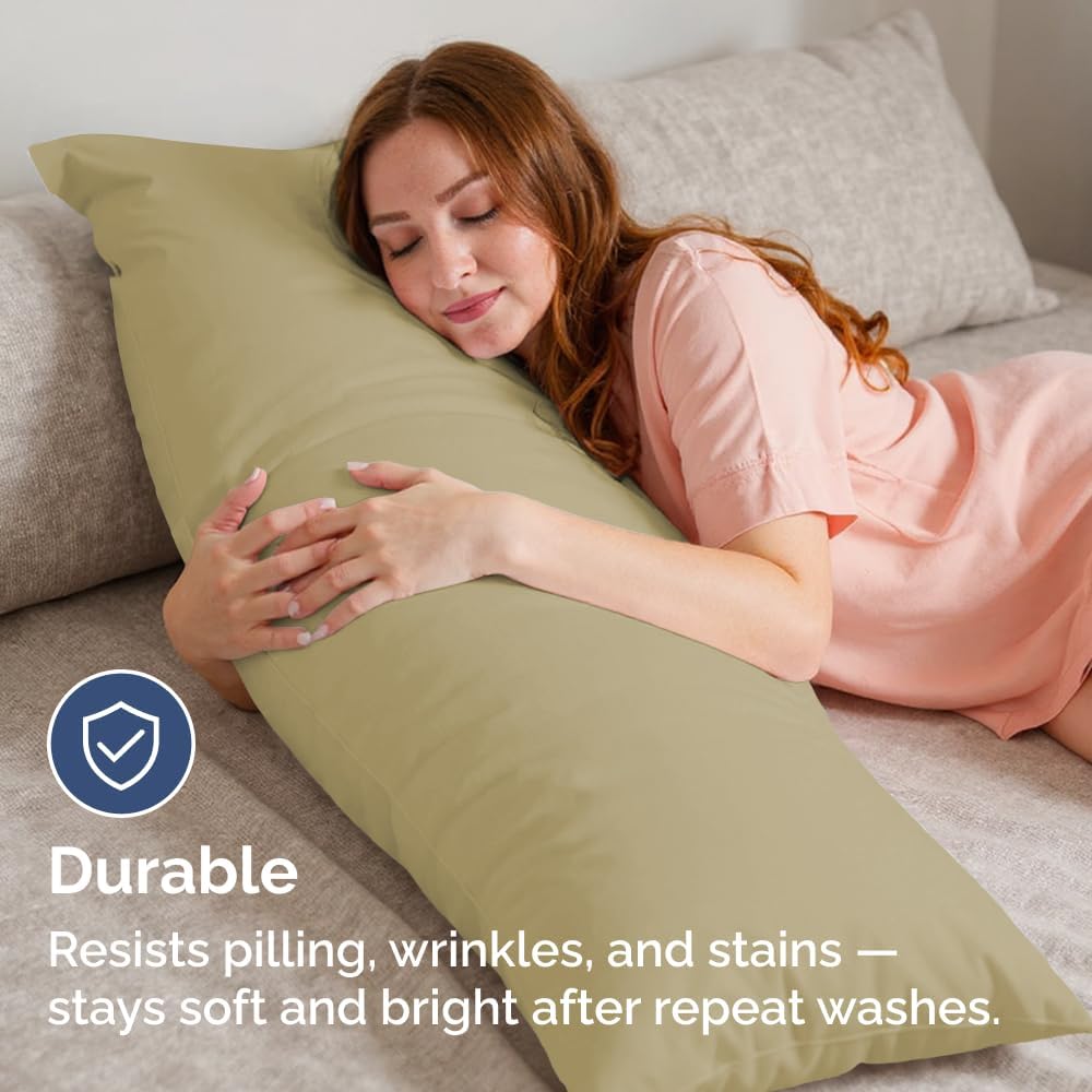 Detalle 2 de CGK Unlimited Body Pillow Cases, Set of 2, Beige Microfiber, 20 x 54 Inches
