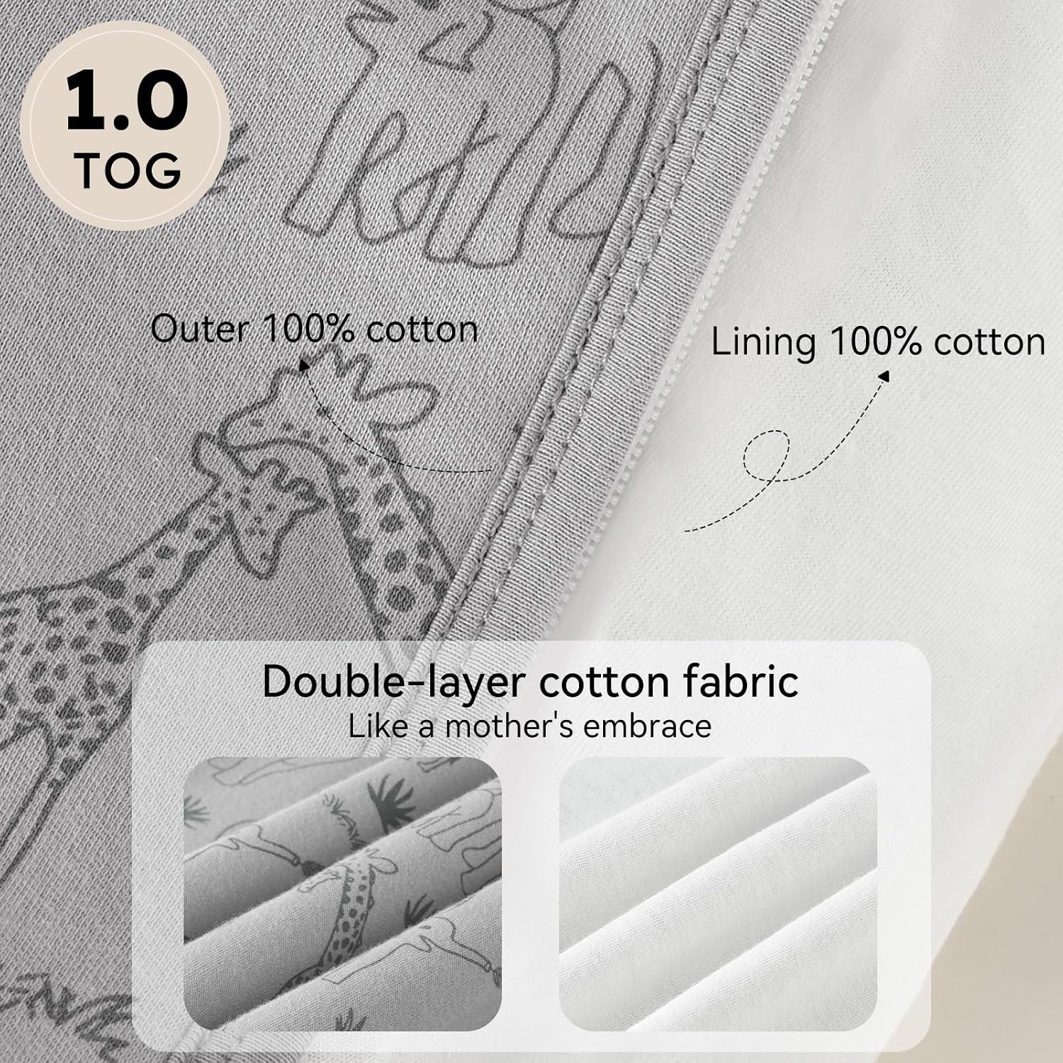 Thumbnail 4 de Unnivoll Baby Sleeping Bag 1.0 Tog (6–12 Months) – 100% Cotton Sleep Sack with 2-Way Zipper