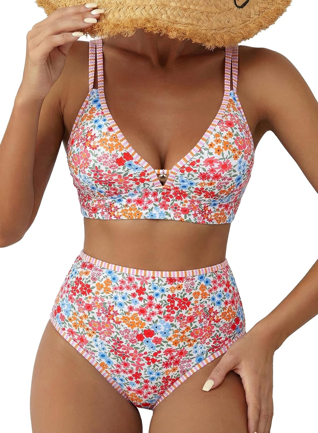 Thumbnail 6 de Herseas Women’s Floral Print 2-Piece Bikini Set with V-Neck Top and High-Waist Bottoms