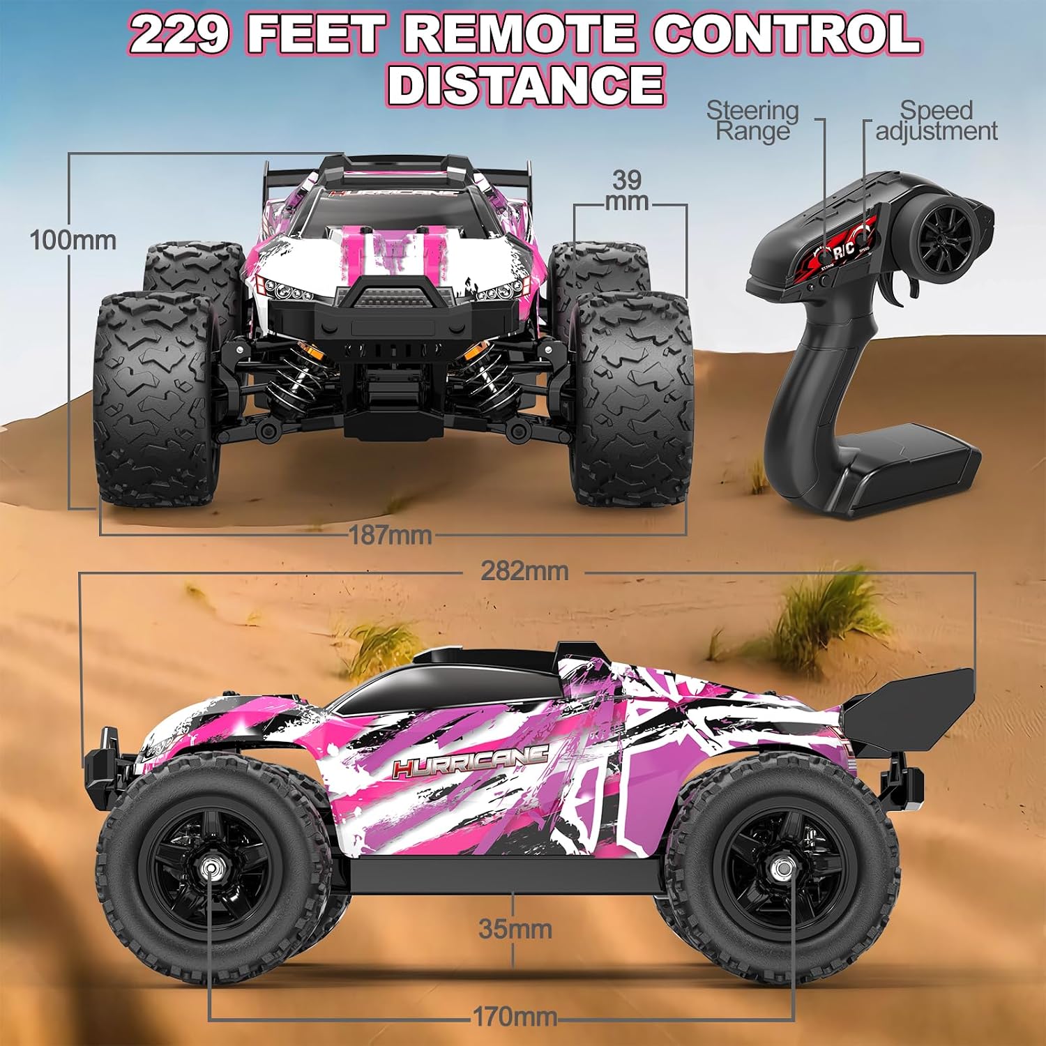 Thumbnail 6 de Womaqu HS18323 RC-auto 1:18, paarse 4x4-offroadtruck met LED-verlichting