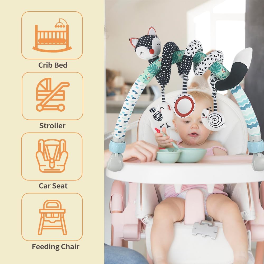 Detalle de CaterBee Baby Arch Pram Toys CT02: High-Contrast Black & White with Detachable Toys
