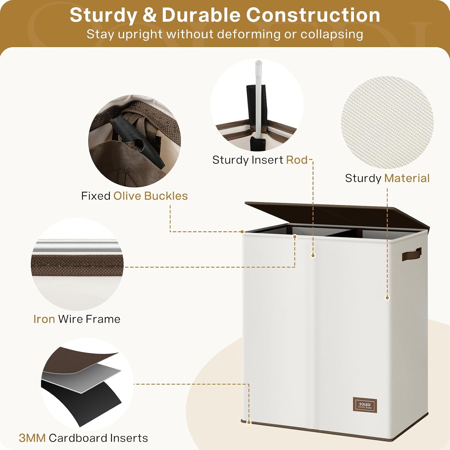 Thumbnail 5 de SOLEDI Luxury Double Laundry Hamper, Large