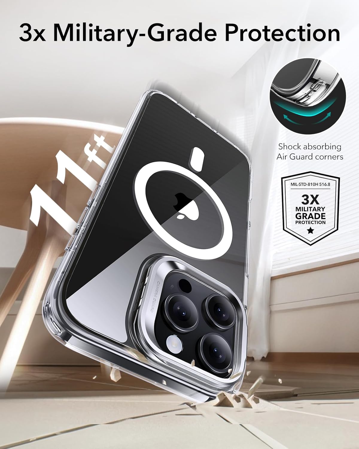 Thumbnail 4 de ESR iPhone 16 Pro Max MagSafe case (Clear) with stash stand and military-grade protection