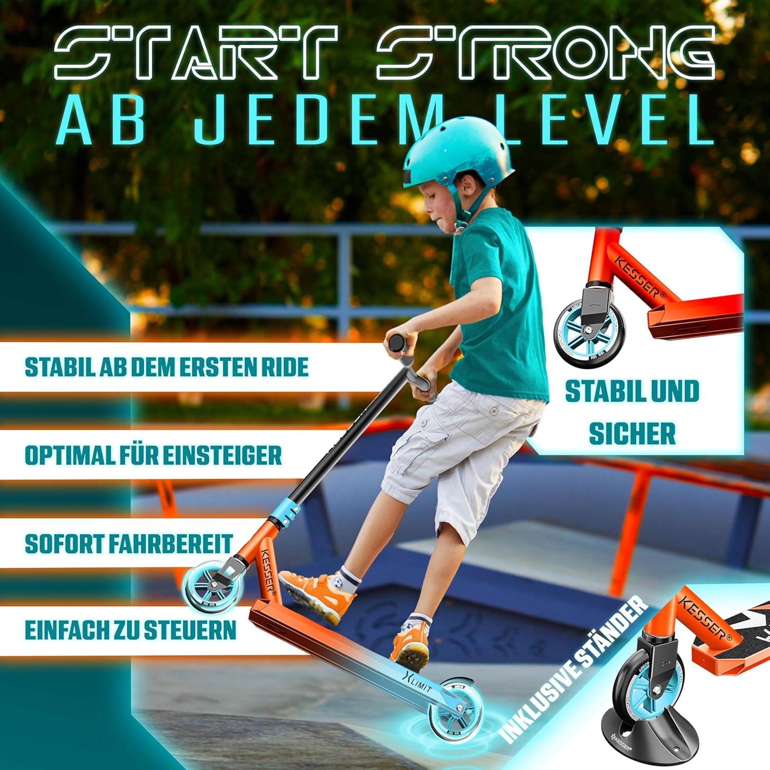 Thumbnail 2 de KESSER Stunt Scooter X-Limit mit 360° Lenkung, ABEC 9 Kugellagern und 100 mm PU-Rädern