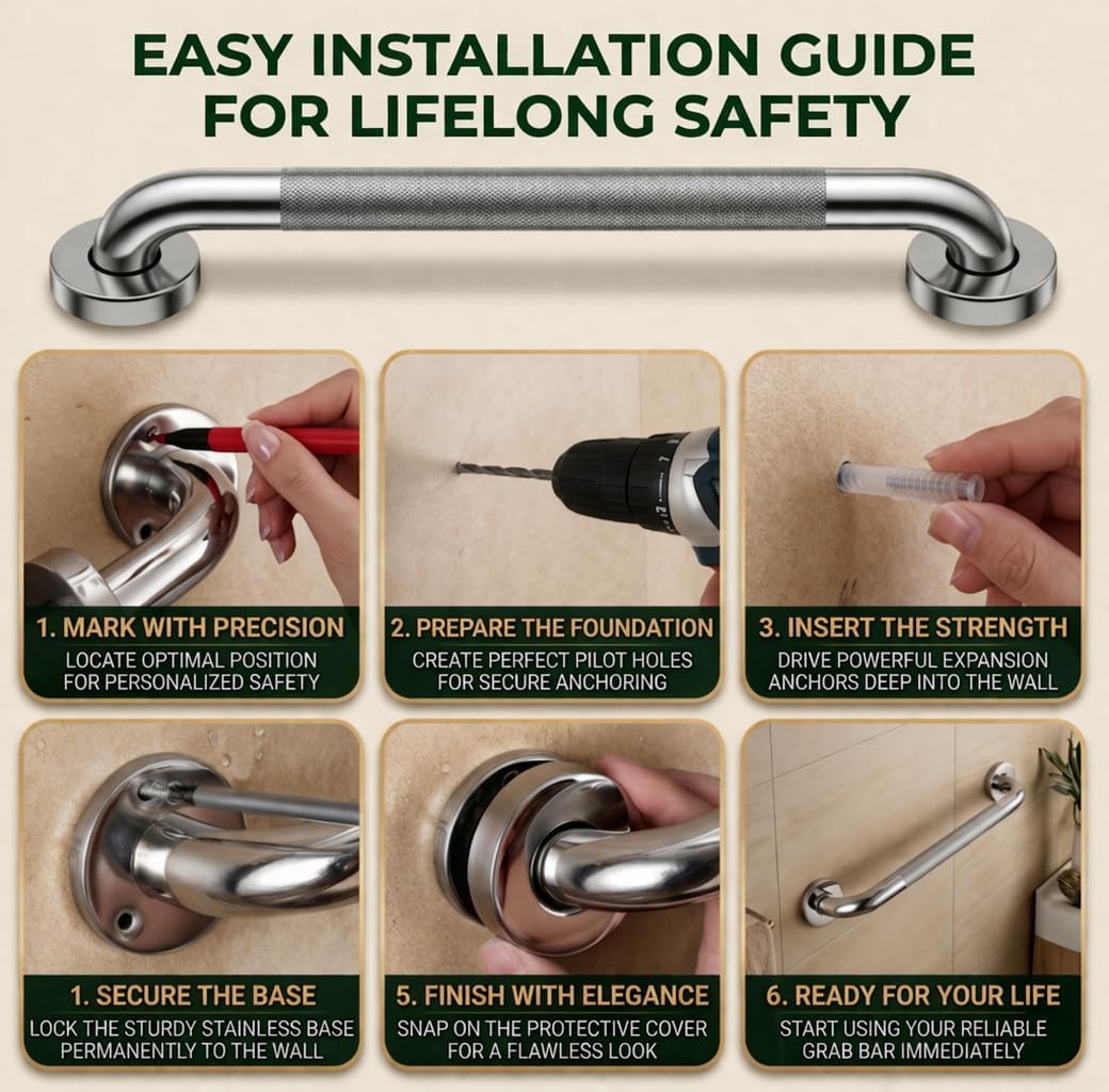 Detalle 2 de Miluoou 304FS 24-Inch Shower Grab Bars, 2-Pack, Chrome SUS 304 Steel