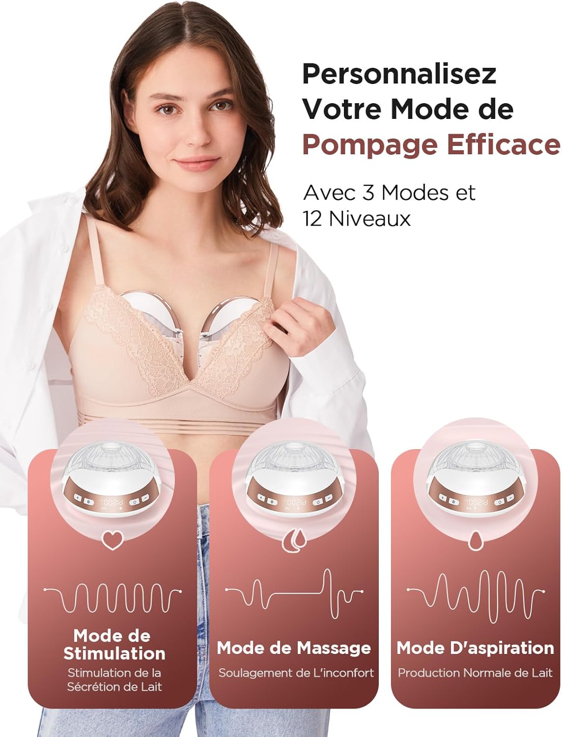 Thumbnail 3 de Haokoo Tire Lait Électrique Main Libre – Portable et silencieux, avec 3 modes et 12 niveaux