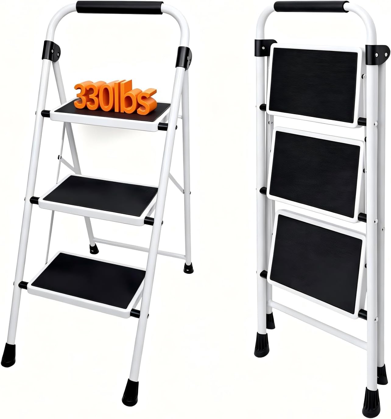 Detalle de Sweetcrispy LDR-BT3S-BK-CA 2-Step Steel Ladder, Folding with Wide Anti-Slip Pedal