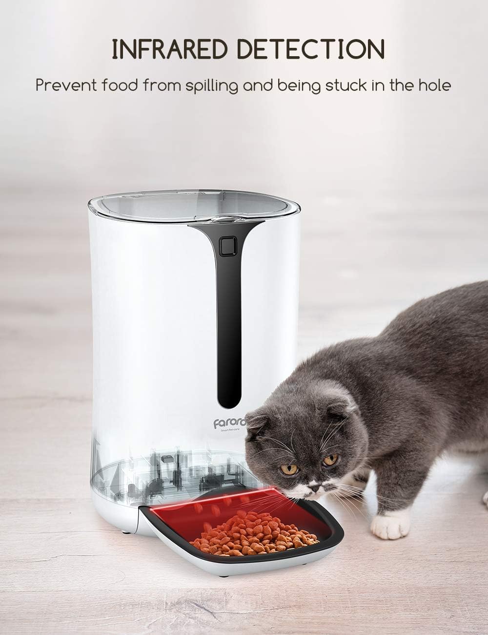 Detalle de Faroro 7L Futterautomat Katze – Zeitsteuerung, Portionskontrolle und Sprachnachrichten
