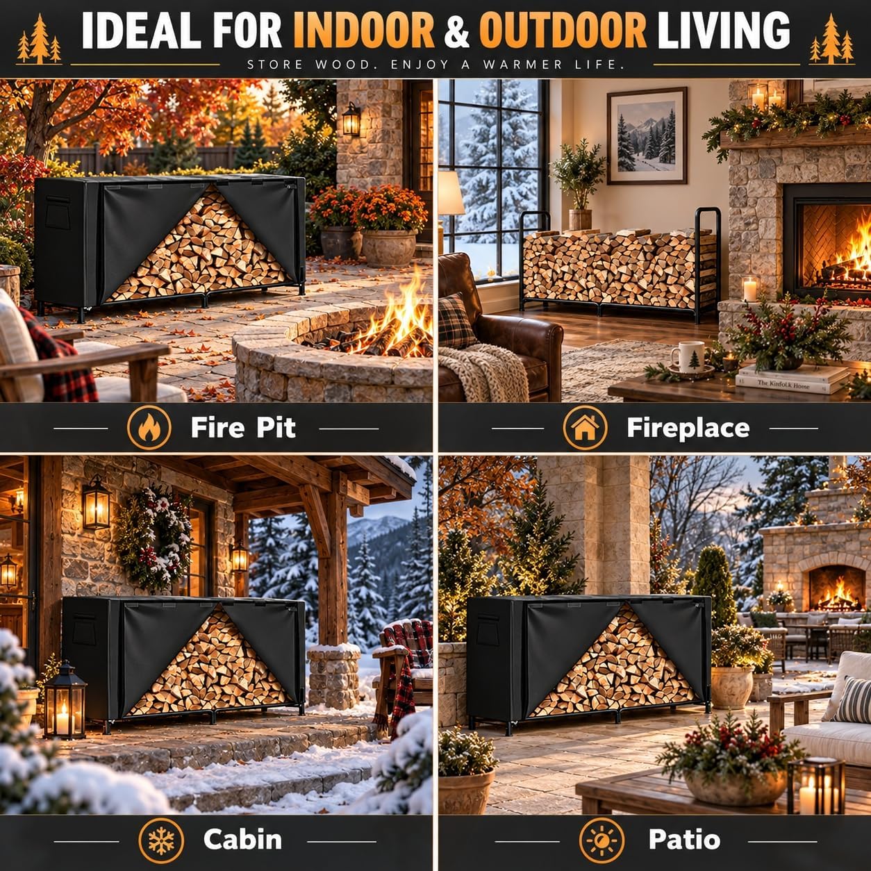 Detalle de Gtongoko GT-CHJ-8FT Outdoor Firewood Rack with Cover, 1/2 Face Cord