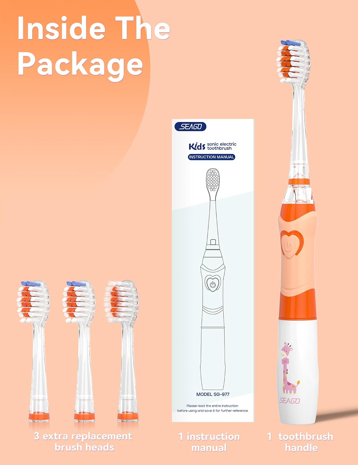 Detalle de SEAGO Kids Electric Toothbrush with Timer, Rainbow LED, and 4 Brush Heads