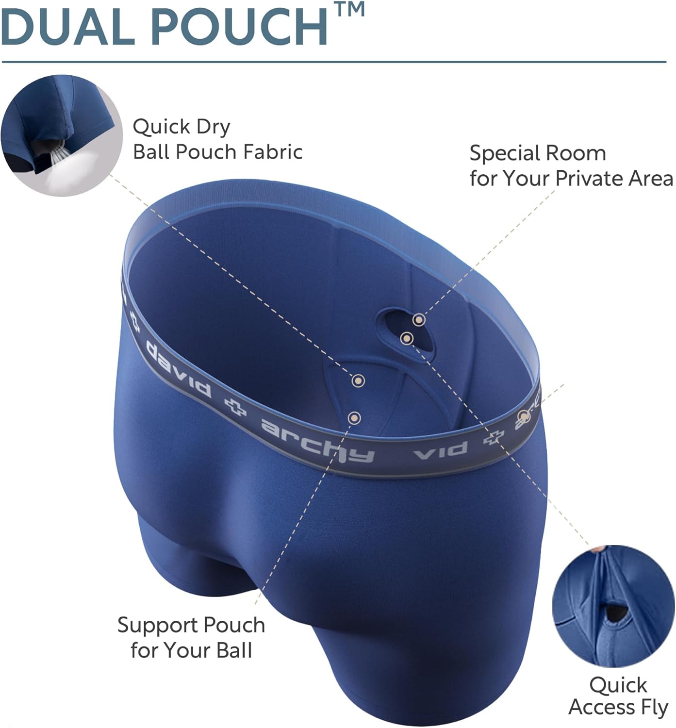 Detalle de DAVID ARCHY Men’s Modal Dual Pouch Boxer Briefs & Trunks (3 or 4-Pack) for Breathable Anti-Chafe Comfort