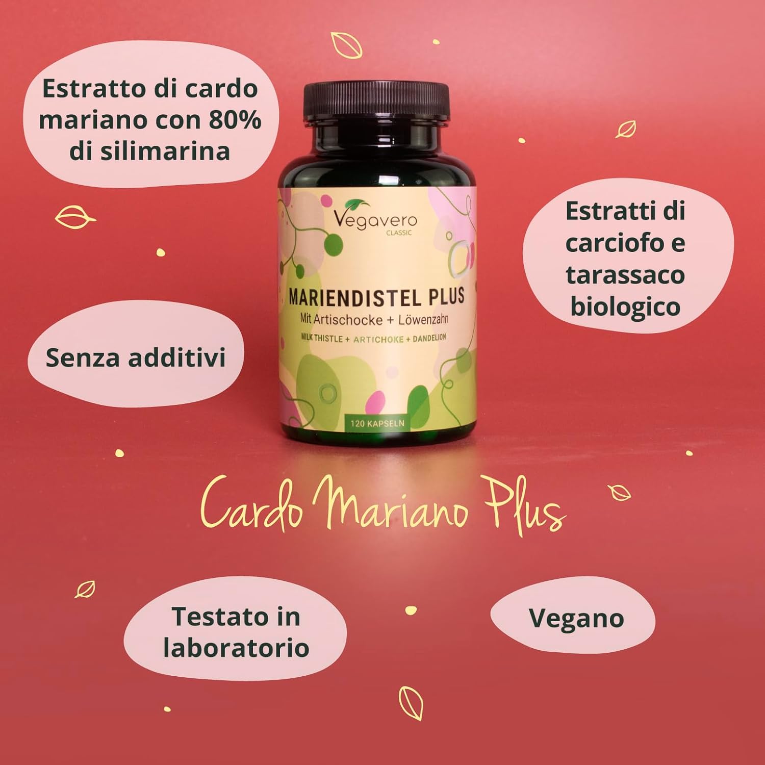 Thumbnail 4 de Vegavero Complesso di Cardo Mariano + Tarassaco BIO + Carciofo BIO - 120 capsule, 80% Silimarina