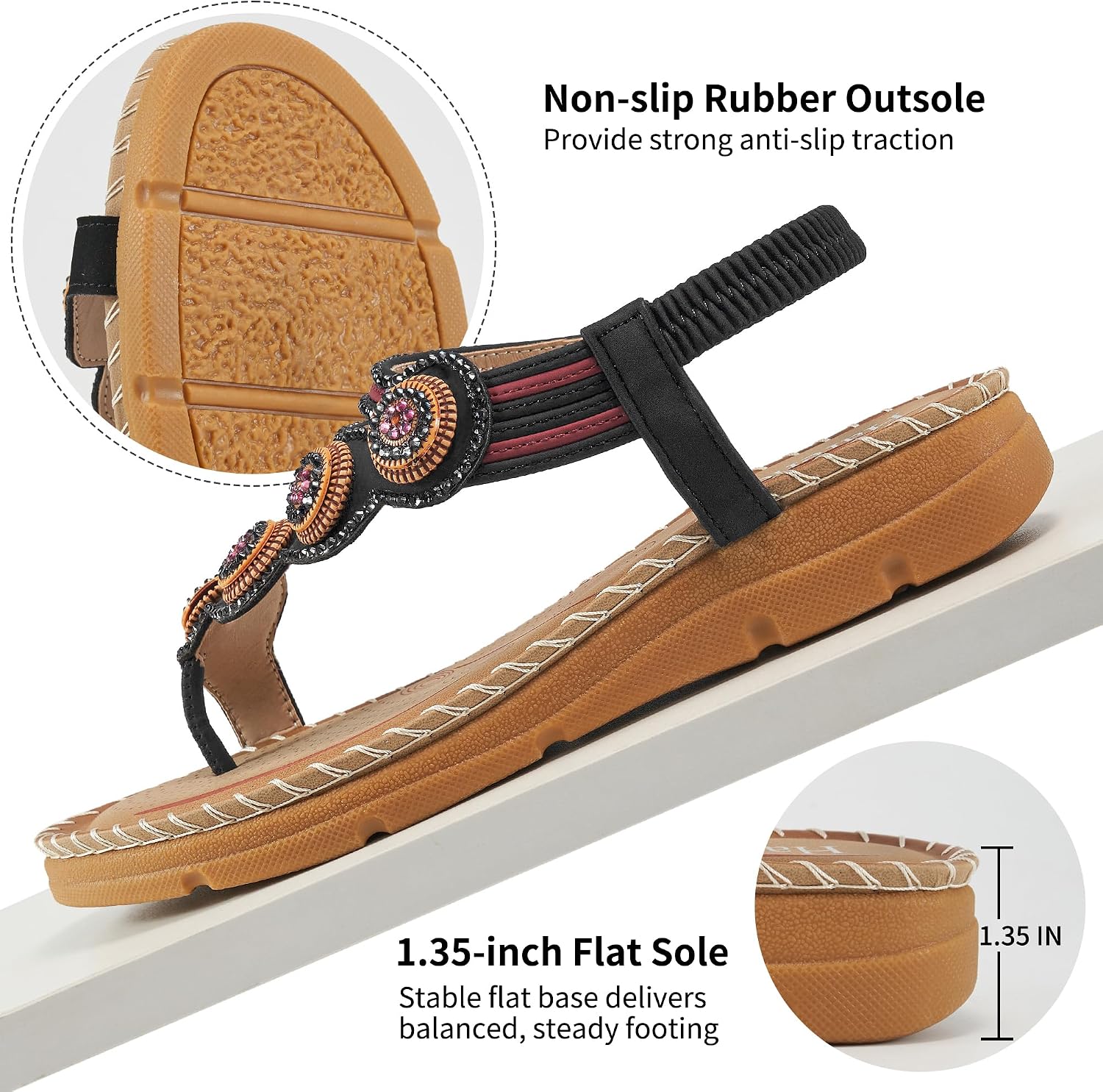 Detalle de HARENCE Women's Flat Sandals with Memory Foam