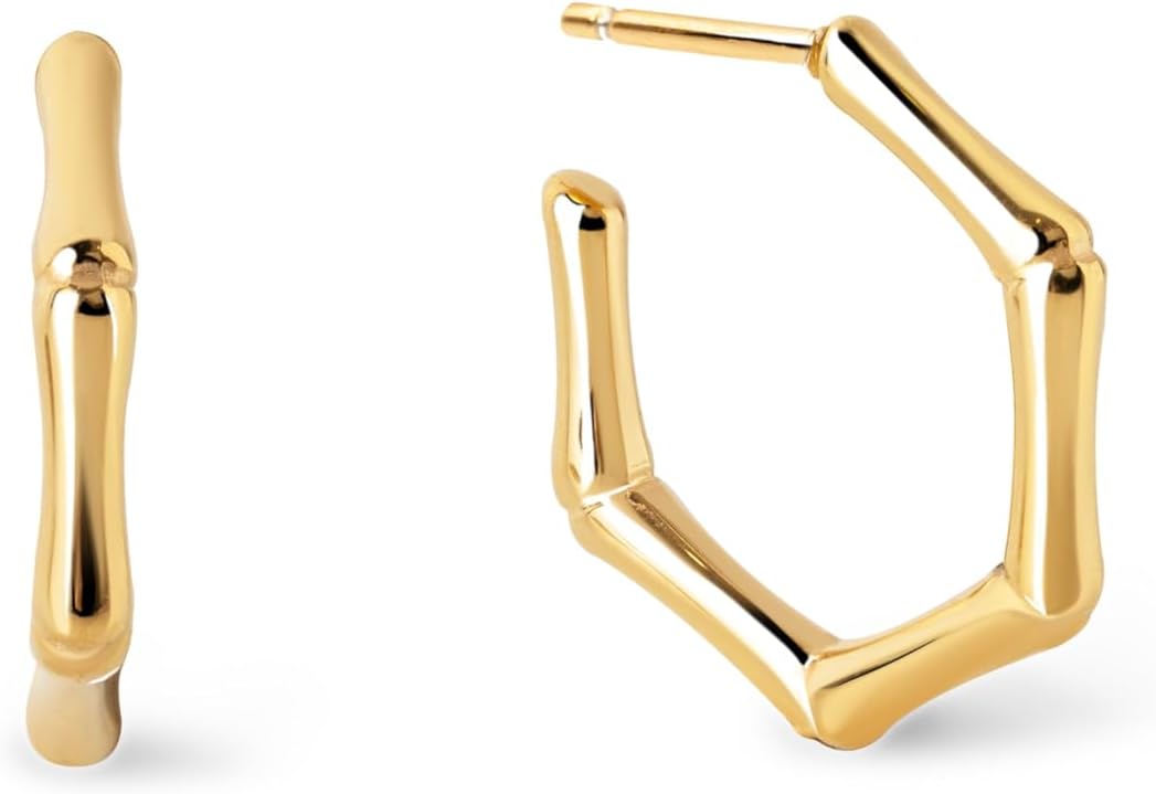 Detalle 1 de SINGULARU - Orecchini Cerchio Mini Bamboo in Acciaio Placcato Oro 18Kt, Chiusura in Silicone