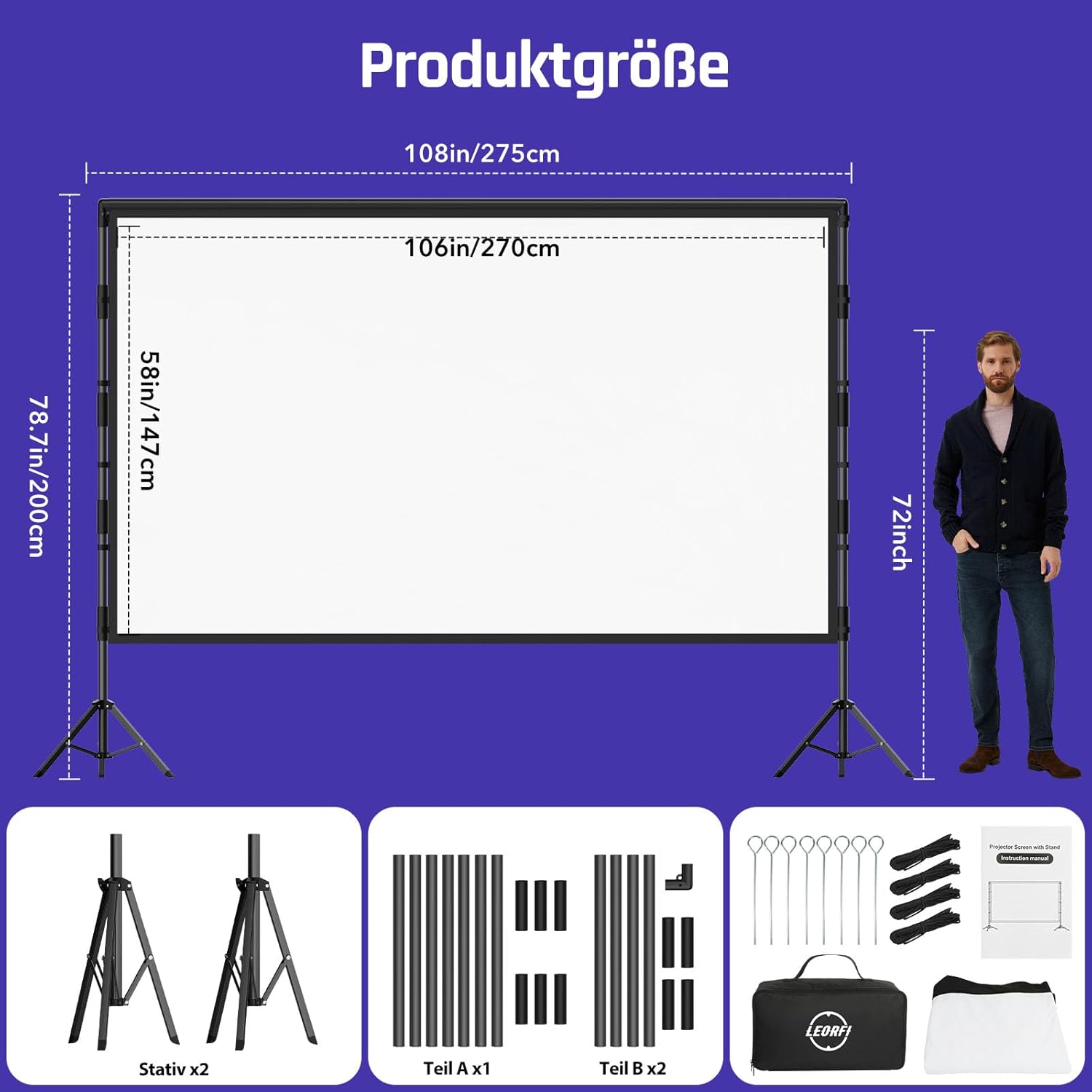 Thumbnail 5 de LEORFI 120 Zoll Projektionsleinwand Outdoor 📽