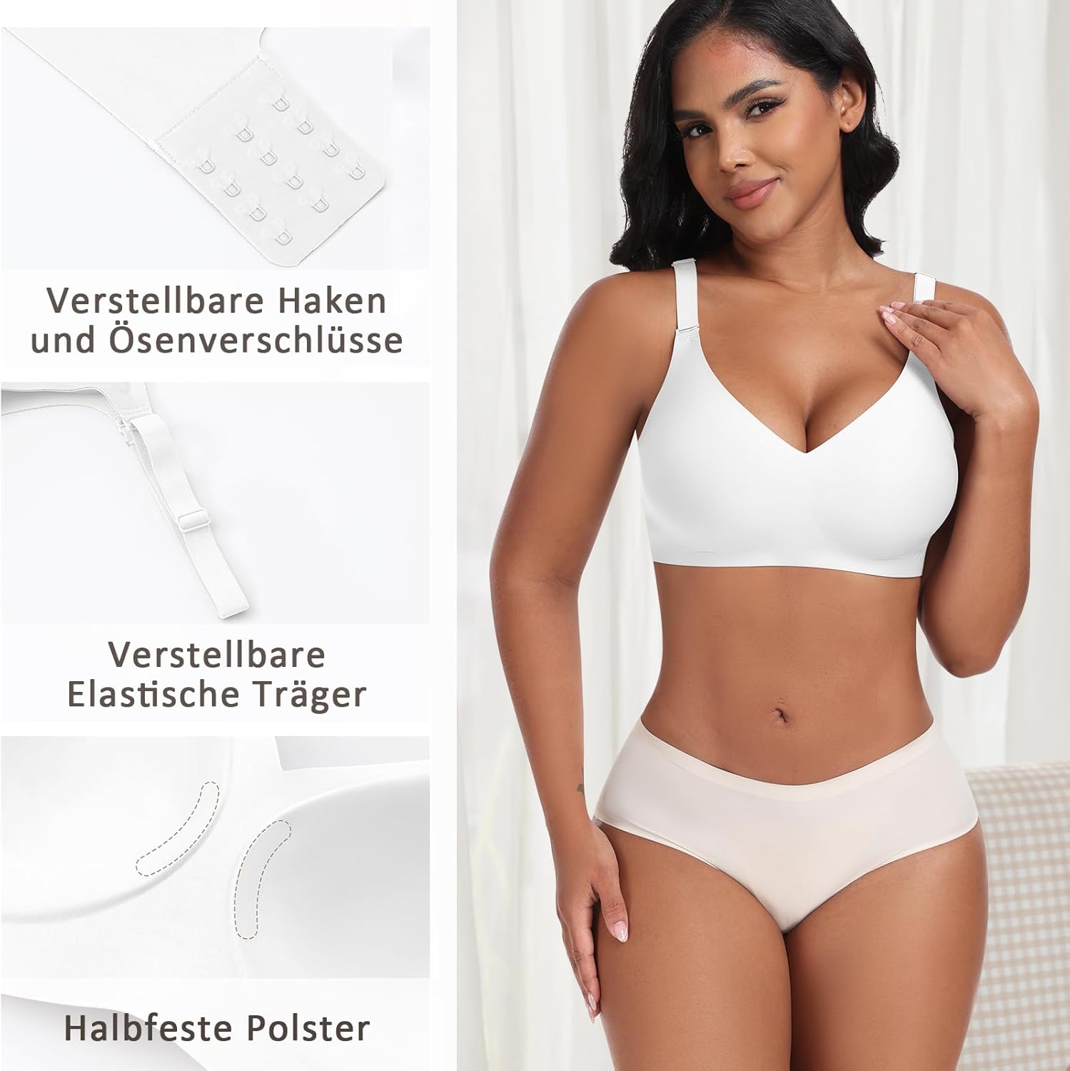 Thumbnail 1 de Jiuday BH ohne Bügel mit Push-Up & V-Ausschnitt (nahtlos, gepolstert, herausnehmbar) für Damen