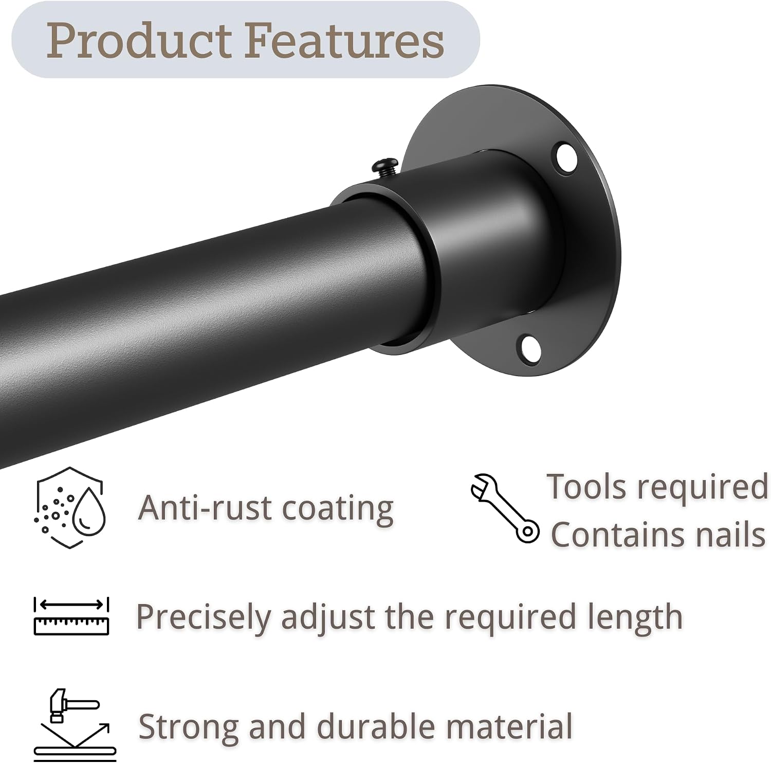 Detalle 2 de Venwemong Wardrobe Rail 70–90 cm extendable wardrobe rail