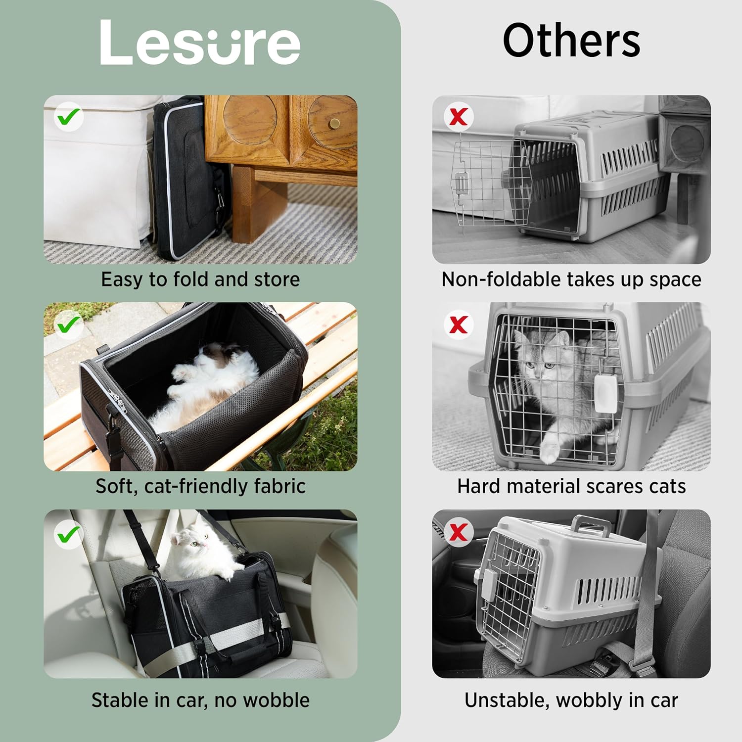 Detalle de Lesure Foldable Cat Carrier for Travel – Stable Soft Sided Carrier with Mesh, 43.5x29.5x34cm (Black)