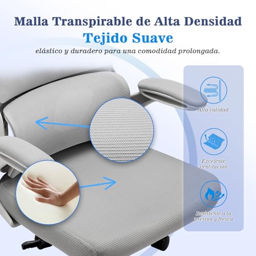Detalle de Magic Life: Silla de Oficina Ergonómica con Respaldo de Malla y Soporte Lumbar Ajustable – Blanco
