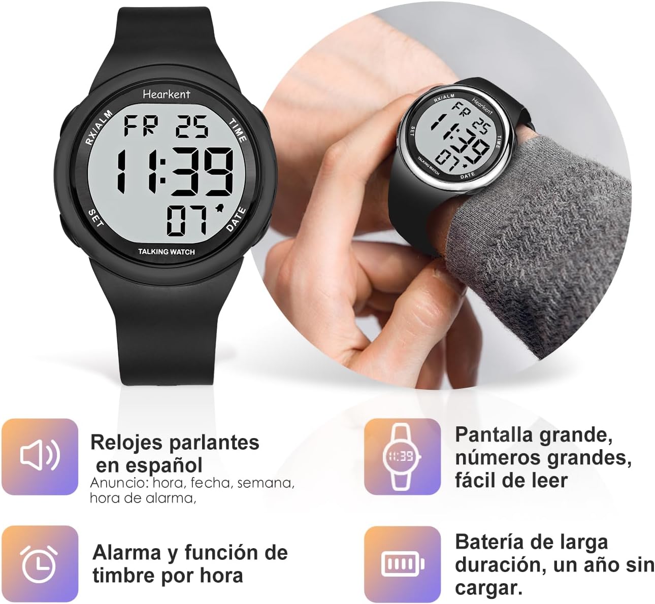 Detalle 2 de Hearkent Reloj parlante en español para mayores