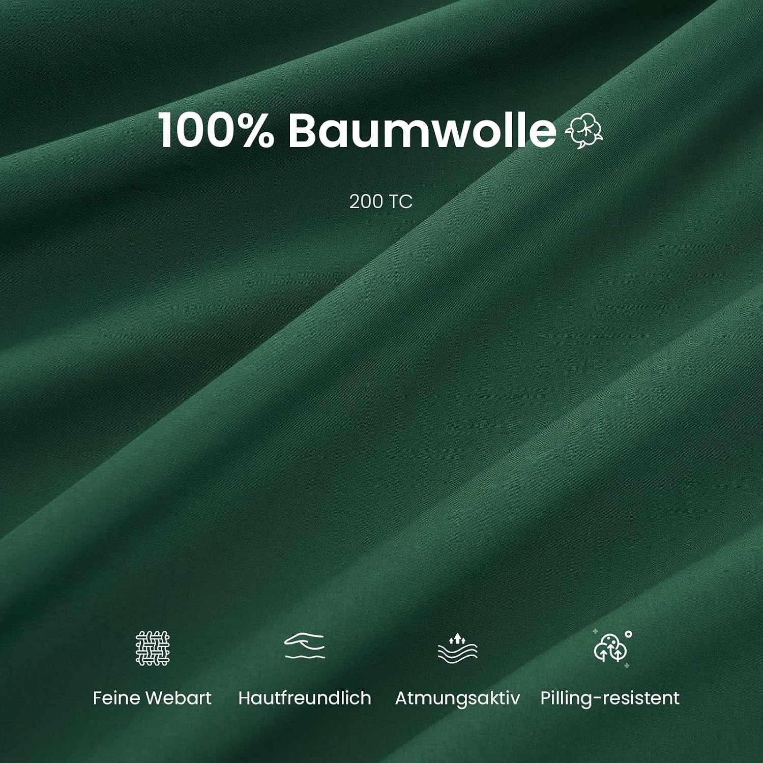 Thumbnail 2 de Duvetnova Bettwäsche 135x200 Baumwolle Grün, 4-teilig (2 Bettbezüge + 2 Kissenbezüge 80x80) mit Reißverschluss