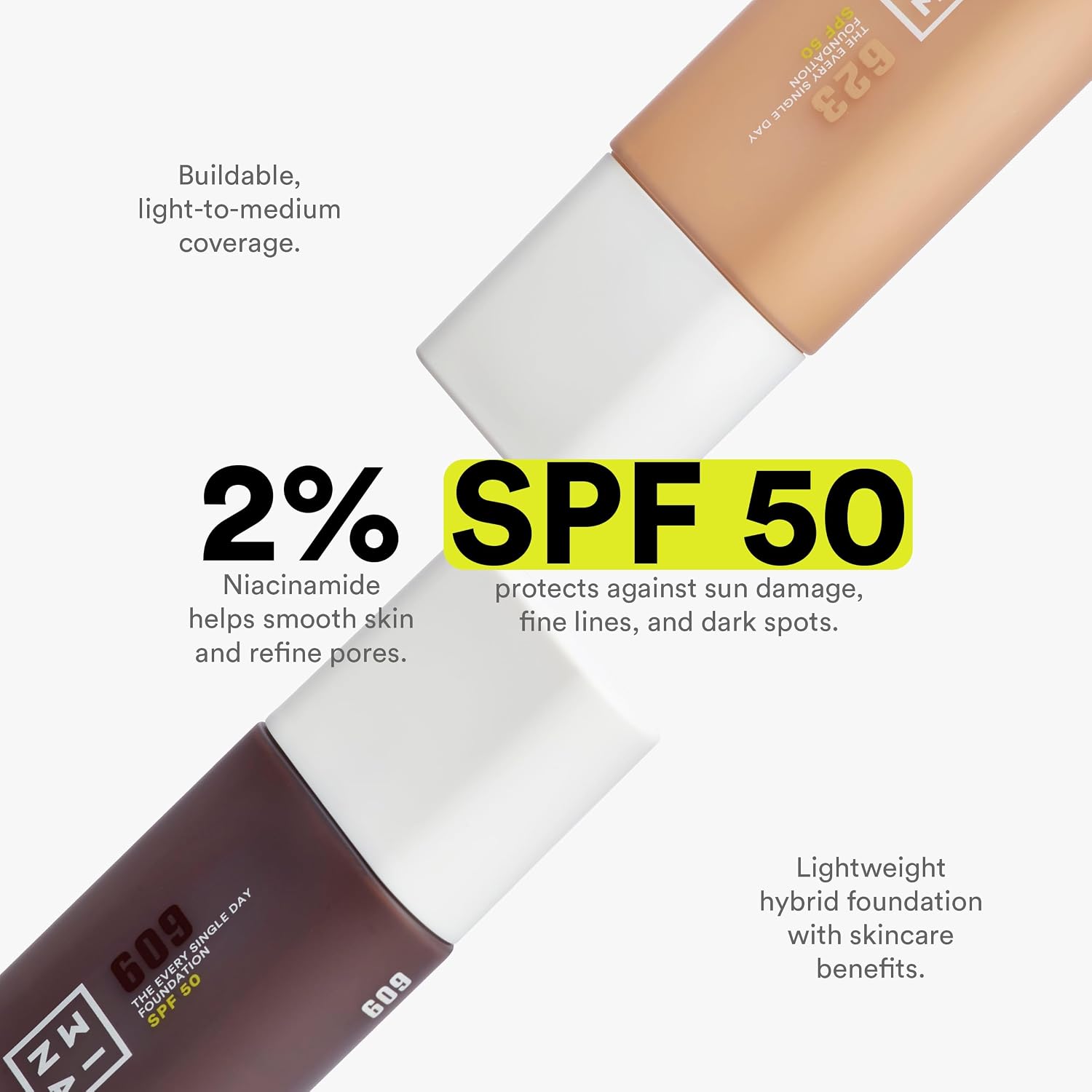Detalle de 3INA The Every Single Day Foundation SPF 50 607 – Dunkler Neutralton, leichte bis mittlere Deckkraft, vegan & cruelty-free