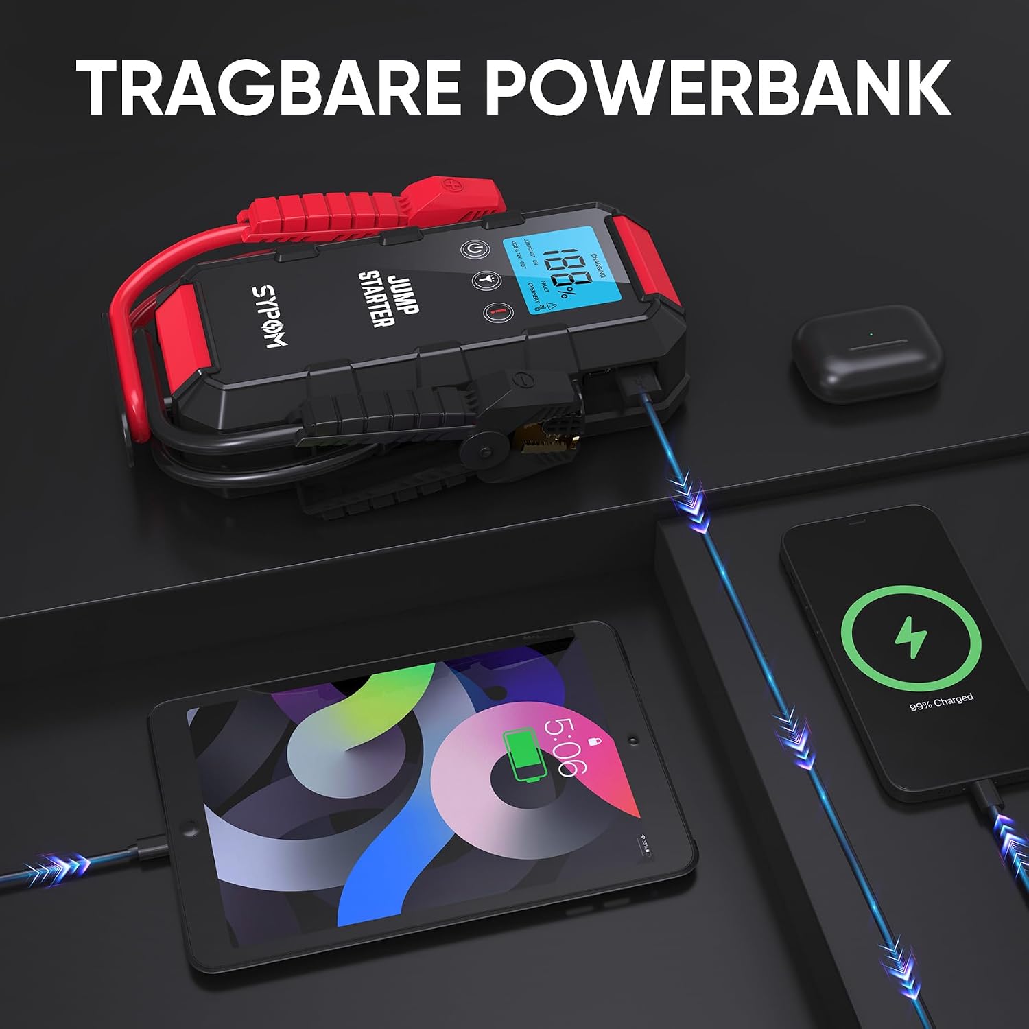 Thumbnail 2 de SYPOM Autobatterie-Starthilfe 6000A: 4-in-1 Notfallstarter mit LED-Taschenlampe und Powerbank