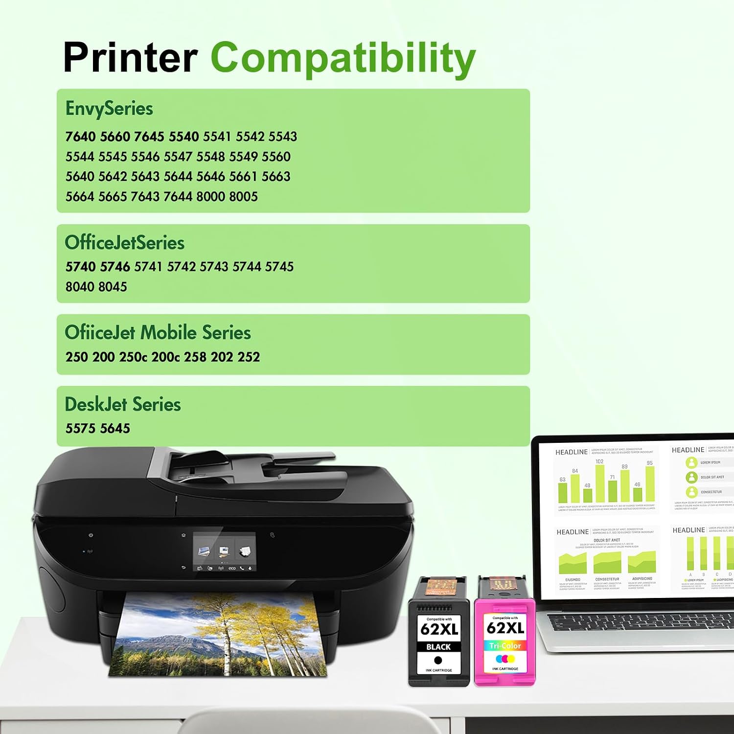 Detalle 2 de Toner H-Party 62 62XL Ink Cartridge Combo Pack, Black and Tri-Color