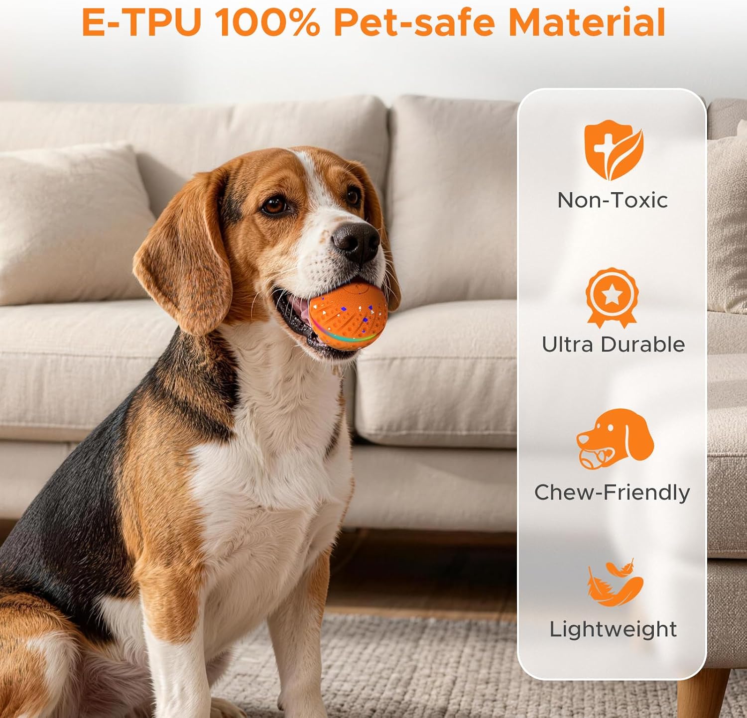 Detalle de BFFWOW Interactive Dog Ball for Small to Medium Dogs featuring 3 Modes, RGB Lights and Replaceable Shell (Orange) — 2.8 Inch