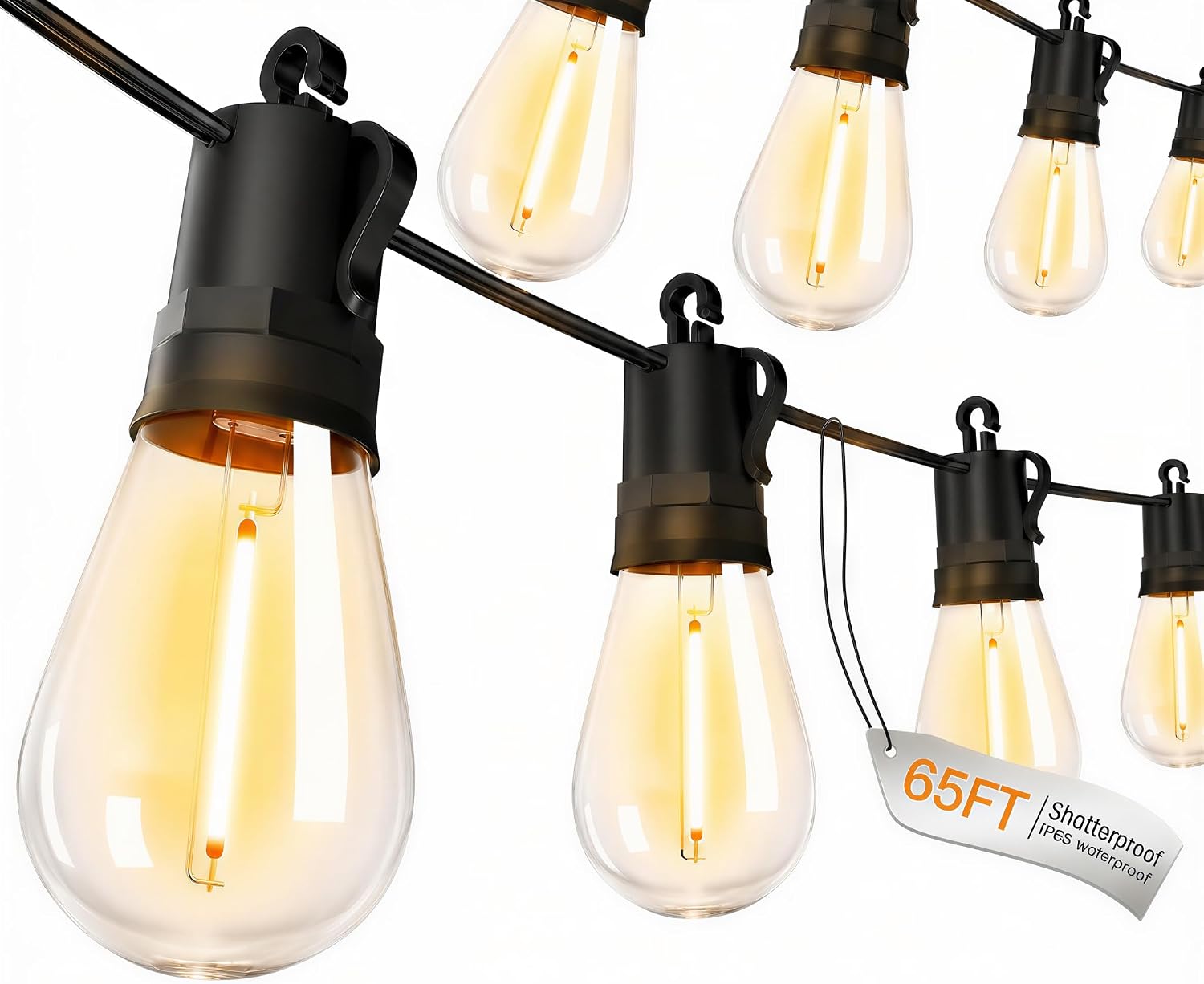 Detalle de TBOSW Outdoor String Lights Patio LED - 50 Ft, 15+1 S14 Edison Bulbs, Waterproof, Remote Dimmable