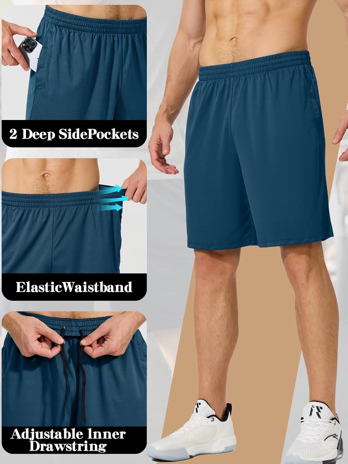 Detalle de ZENGVEE 1/3 Pack Men's Sport Shorts 7-9in
