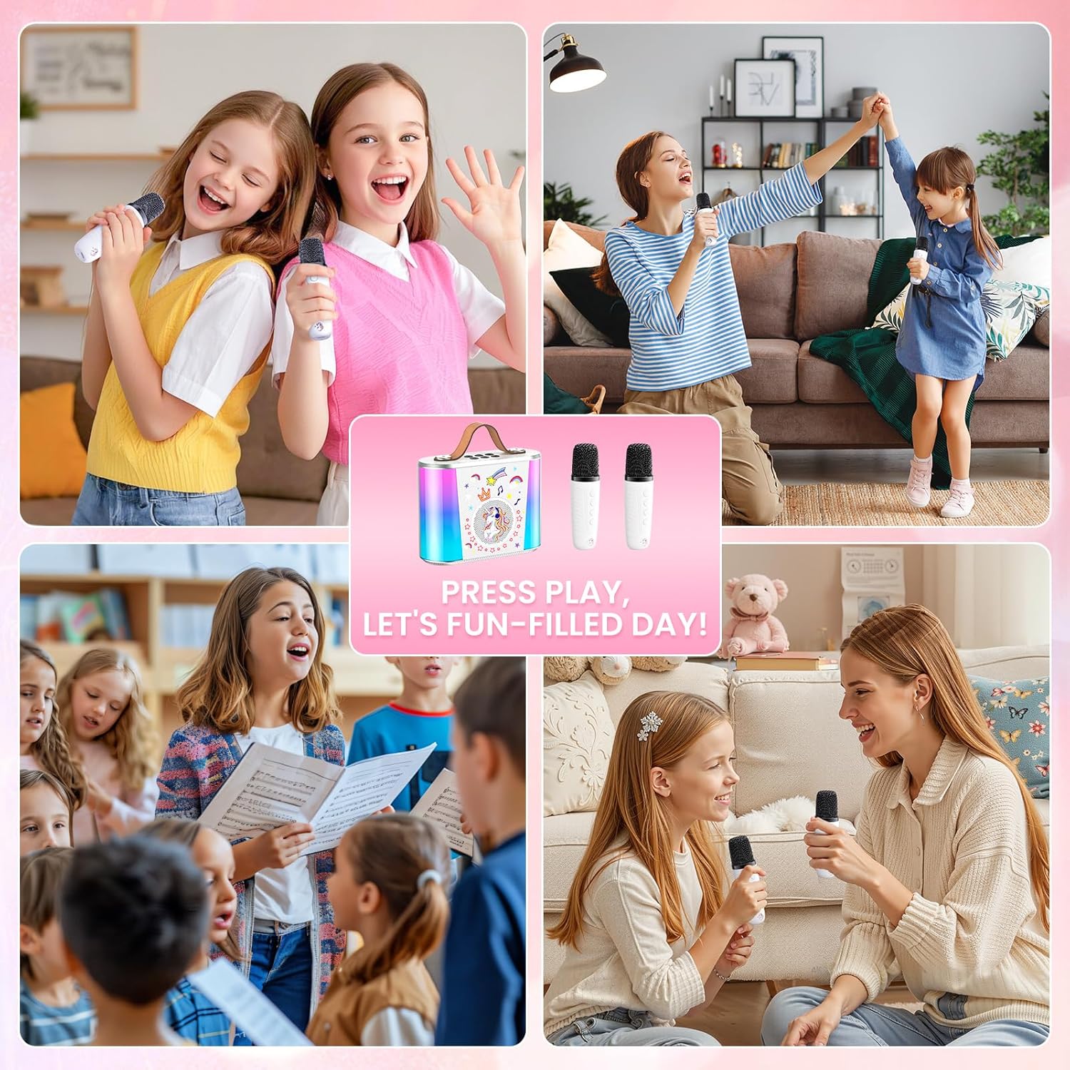 Thumbnail 6 de PKBD Karaoke Machine for Kids with 2 Wireless Microphones (White) – Portable Bluetooth Speaker for 3–15 year olds
