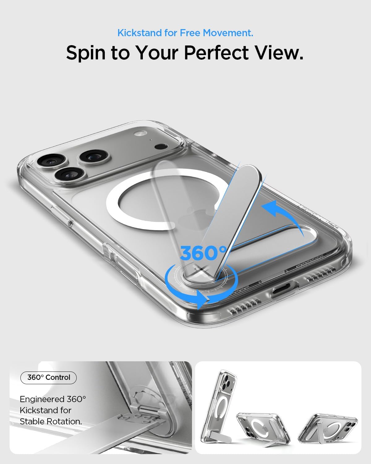 Thumbnail 1 de Spigen Ultra Hybrid S MagFit pour iPhone 17 Pro Max (2025) avec support 360° et DuraClear – coque blanche